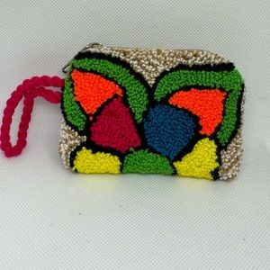 Mini coin purse/POUCHES organic yarn strap multi color